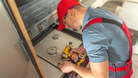 servicing a caravan
